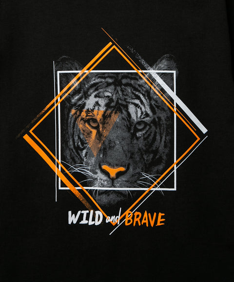 Camiseta Con Estampado De Tigre Para Niño En Tela Suave Color Negro