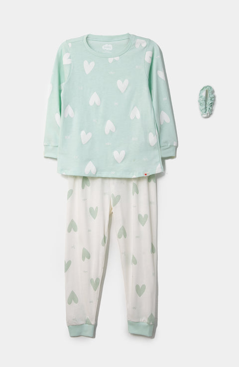Pijama manga larga para bebé niña en licra color verde claro