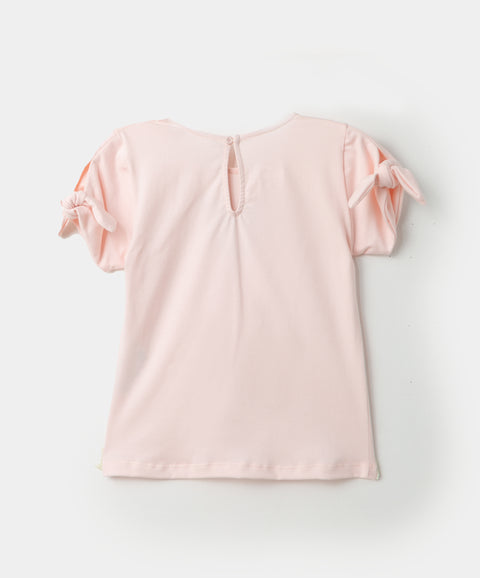 Camiseta manga corta para niña en licra color rosado claro