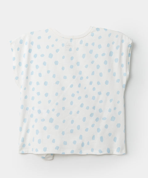Blusa para niña en licra color marfil con estampado animal print