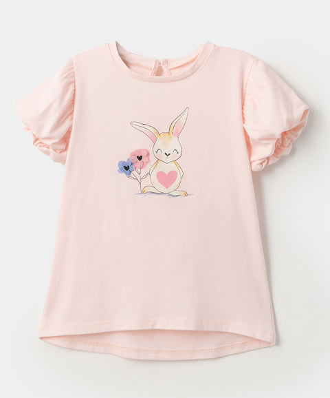 Camiseta manga corta para bebé niña en licra color rosado claro