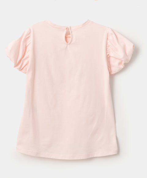 Camiseta manga corta para bebé niña en licra color rosado claro