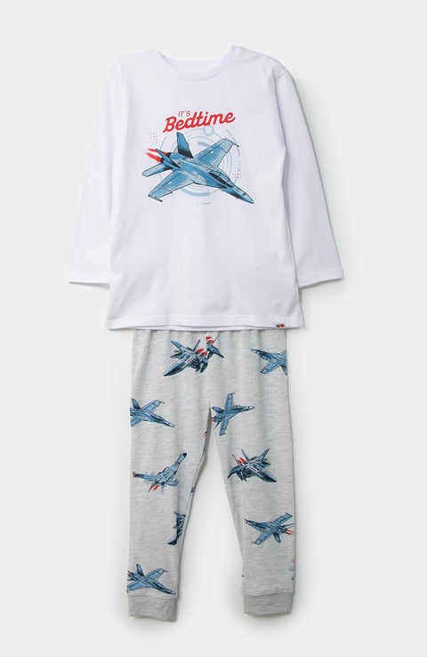 Pijama manga larga para bebé niño en tela suave color blanco