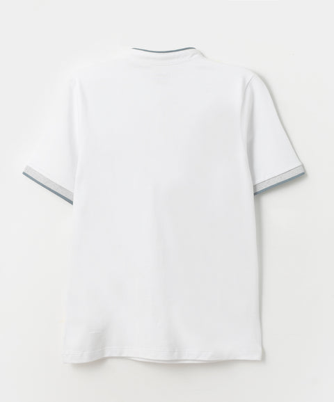 Camiseta tipo henley para niño en algodón color blanco