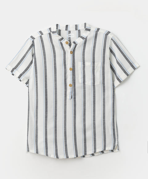Camisa manga corta para niño en lino color blanco con rayas