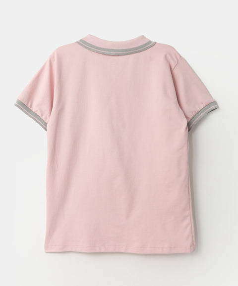 Camiseta tipo polo para bebé niño en algodón color rosado