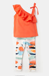 Conjunto de leggins y blusa para bebé niña en popelina color naranja