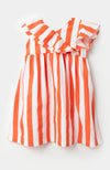 Vestido corto para bebé niña en tela suave color blanco con rayas naranjas