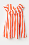 Vestido corto para bebé niña en tela suave color blanco con rayas naranjas