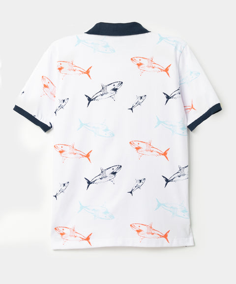 Camiseta estampada Tipo Polo Para Niño En Algodón Color Blanco