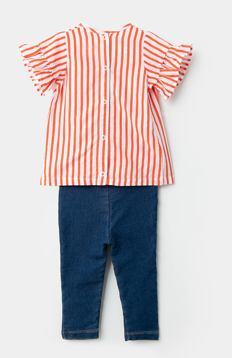 Conjunto de blusa y leggings para recién nacida en tela suave color naranja