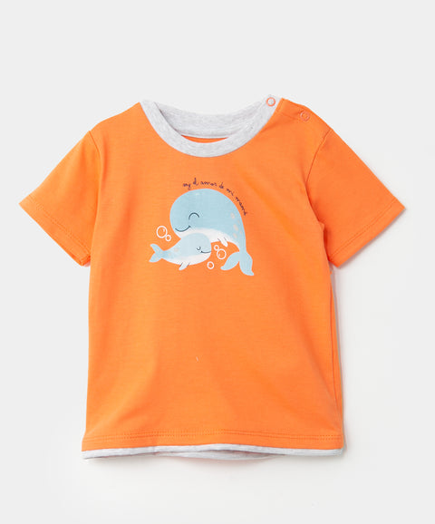 Camiseta para recién nacido en tela suave color naranja