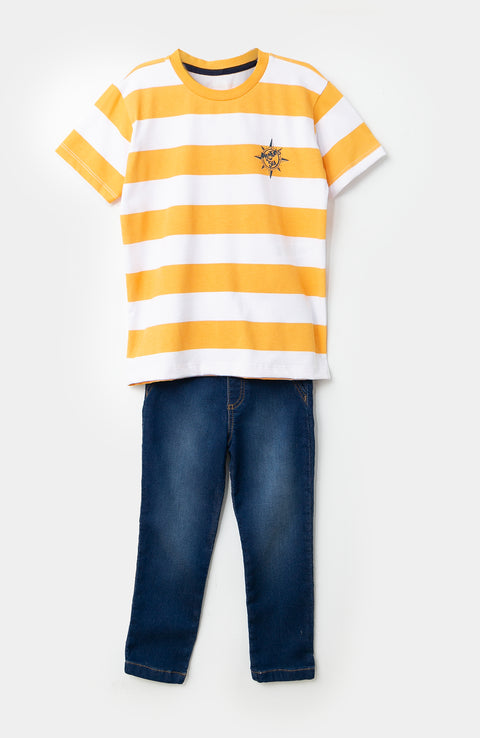 Conjunto de camiseta y jean para bebé niño en tela suave color índigo