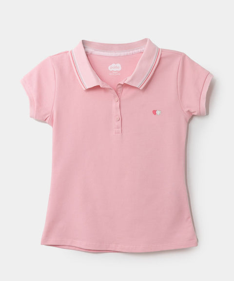 Camiseta Tipo Polo Para Niña En Algodón Color Rosado Claro