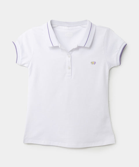 Camiseta Tipo Polo Para Niña En Algodón Color Blanco