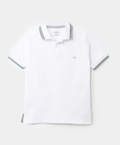 Camiseta Tipo Polo Para Niño En Algodón Color Blanco