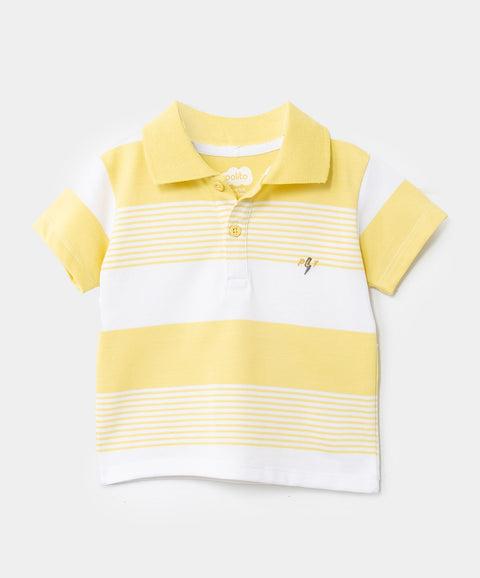 Camiseta Tipo Polo Para Recién Nacido En Algodón Color Amarillo Y Blanco