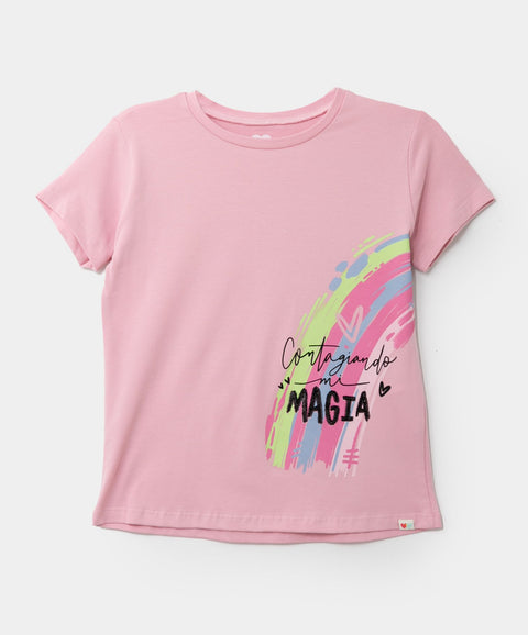 Camiseta Con Estampado Manga Corta Para Niña En Licra Color Rosado