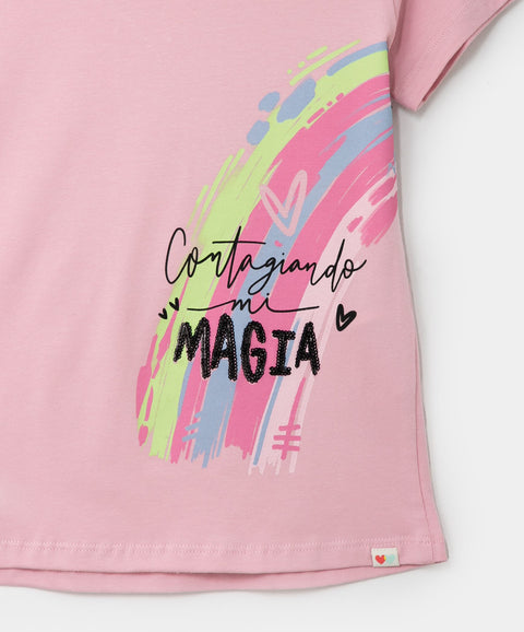 Camiseta Con Estampado Manga Corta Para Niña En Licra Color Rosado