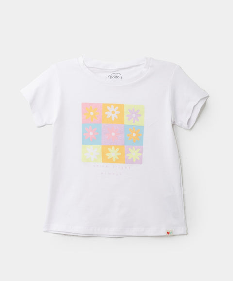 Camiseta Con Estampado de Flores Manga Corta Para Bebé Niña En Licra