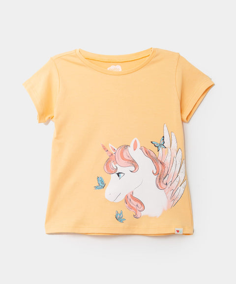 Camiseta Manga Corta Para Bebé Niña En Licra Color Amarillo