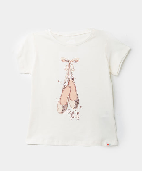 Camiseta Manga Corta Para Bebé Niña En Licra Color Marfil