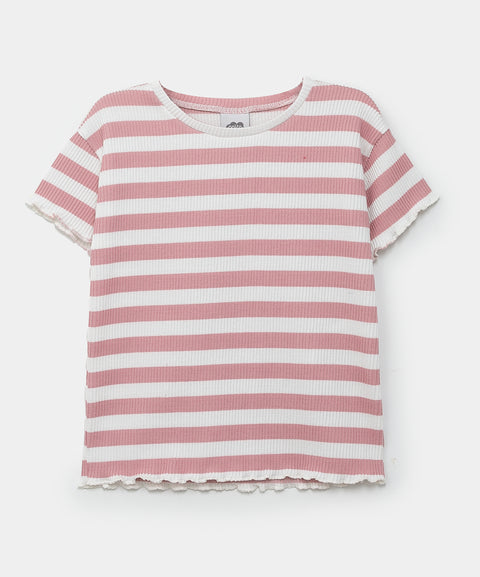 Camiseta Manga Corta Para Bebé Niña En Rib de Rayas