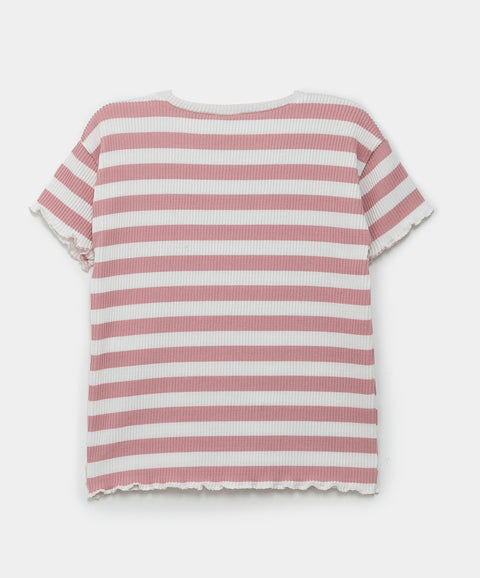 Camiseta Manga Corta Para Bebé Niña En Rib de Rayas