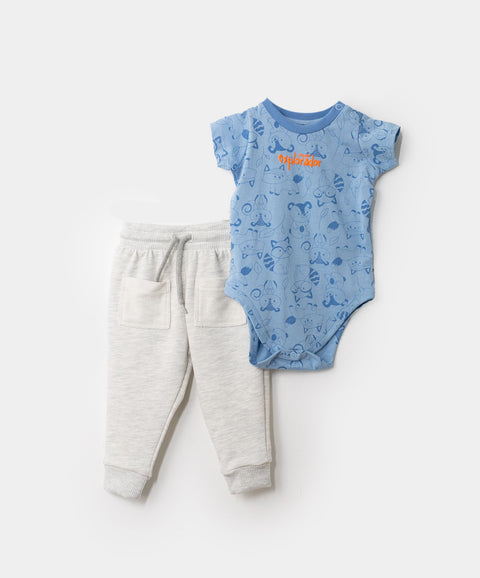 Conjunto Body Pantalón Deportivo Para Recién Nacido En Tela Suave Color Azul