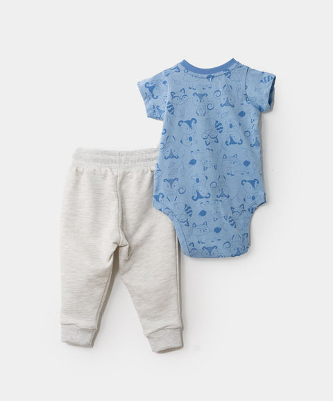 Conjunto Body Pantalón Deportivo Para Recién Nacido En Tela Suave Color Azul