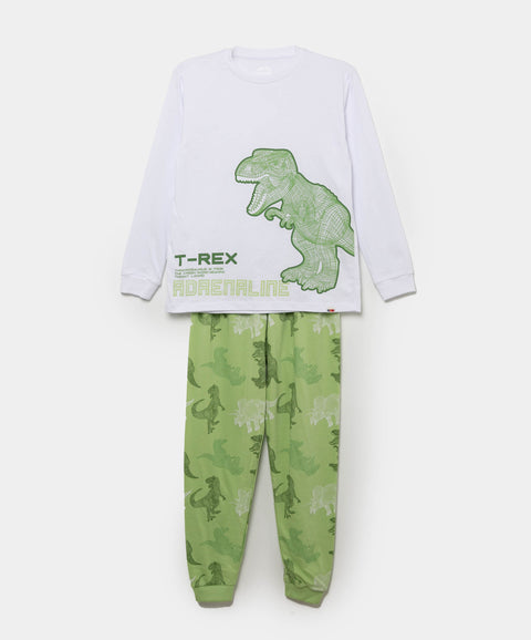 Pijama Manga Larga Y Pantalón Para Niño En Tela Suave Color Blanco Y Verde