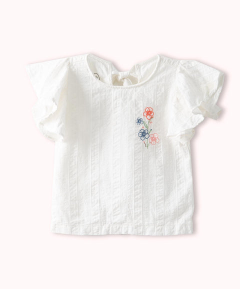 Blusa Manga Corta Para Bebé Niña En Tela Suave Color Blanco