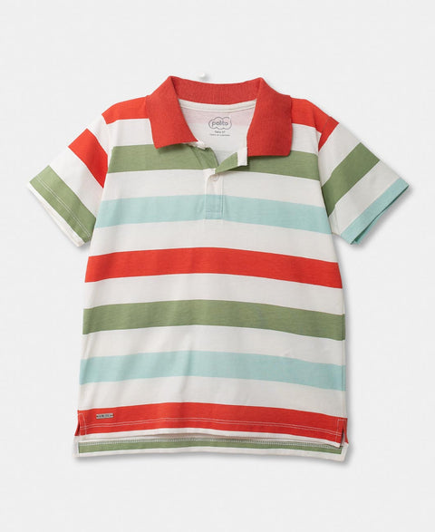 Camiseta Tipo Polo Para Bebé Niño En Algodón Color Terracota De Rayas