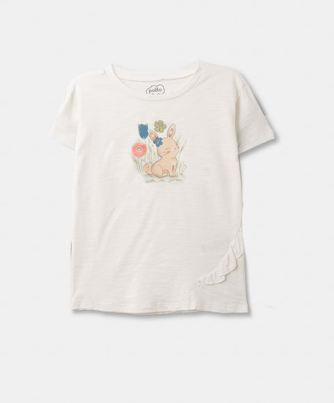 Camiseta Manga Corta Para Bebe Niña En Flame Color Marfil
