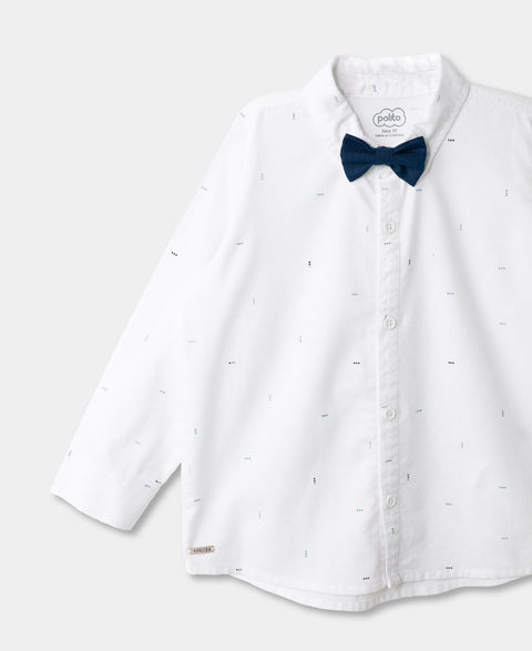 Camisa Manga Larga Con Moño Para Bebé Niño Color Blanco