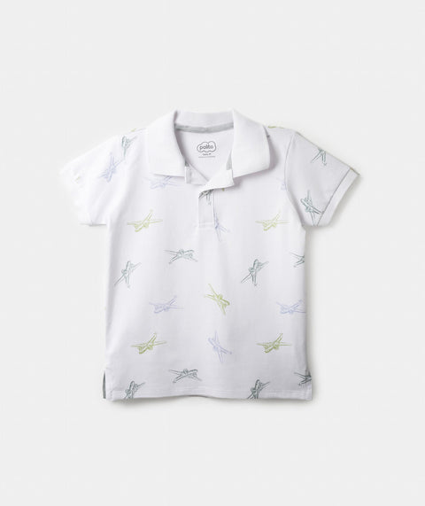 Camiseta Tipo Polo Estampada Para Bebé Niño En Algodón Color Blanco