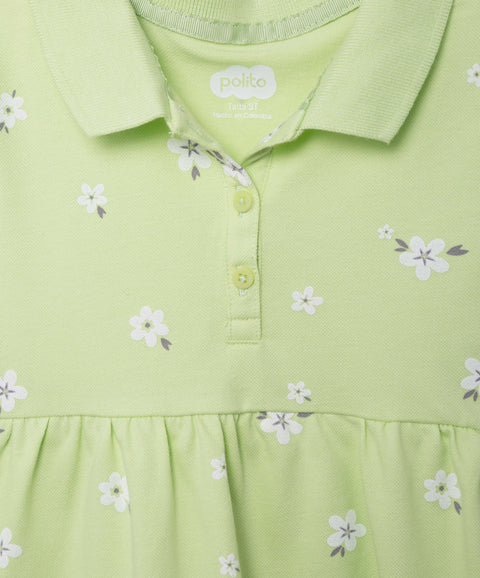 Vestido Tipo Polo Para Bebé Niña En Algodón Color Verde