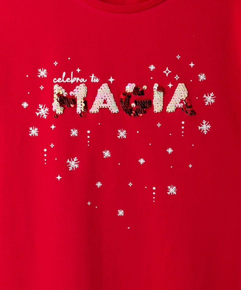 Camiseta Navidad Para Niña En Licra Color Rojo