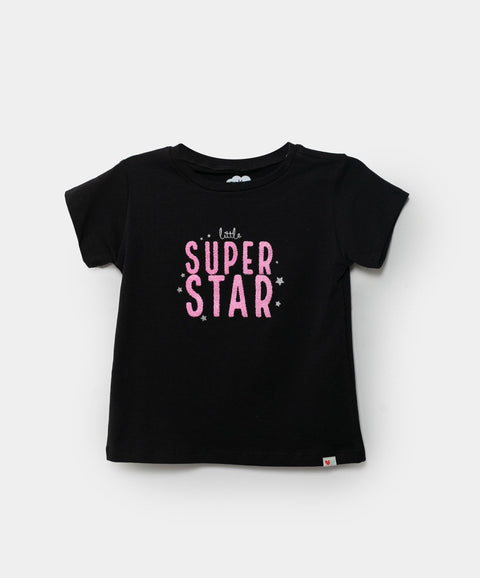 Camiseta Manga Corta Para Bebe Niña En Licra Color Negro