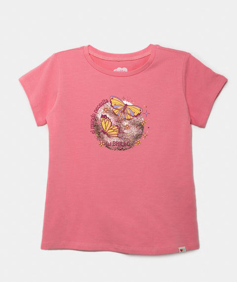 Camiseta Manga Corta Para Bebe Niña En Licra Color Salmón