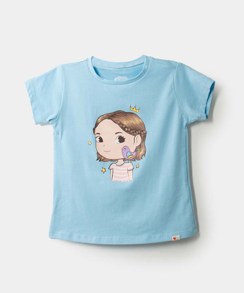 Camiseta Manga Corta Para Bebe Niña En Licra Color Azul Claro