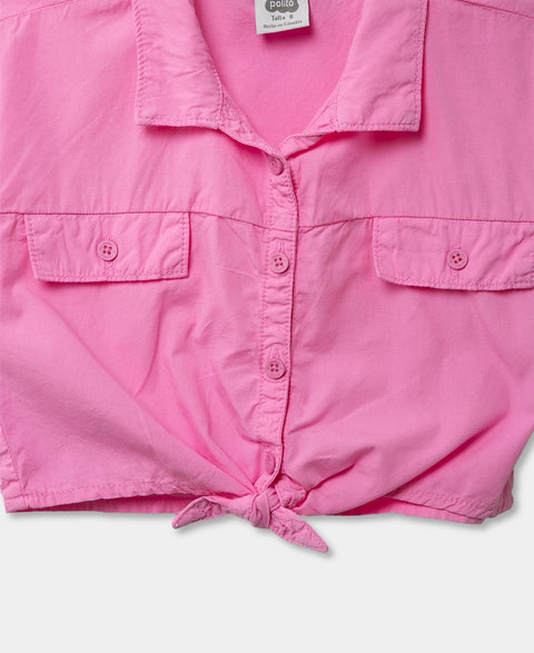 Camisa Manga Corta Para Niña En Popelina Color Rosado