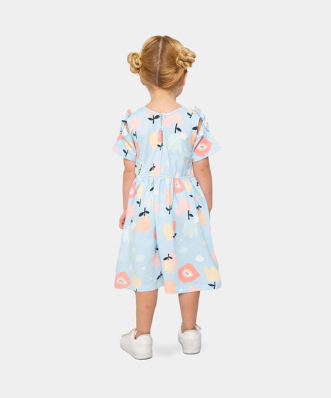 Vestido Estampado Para Niña En Algodón Color Azul Claro