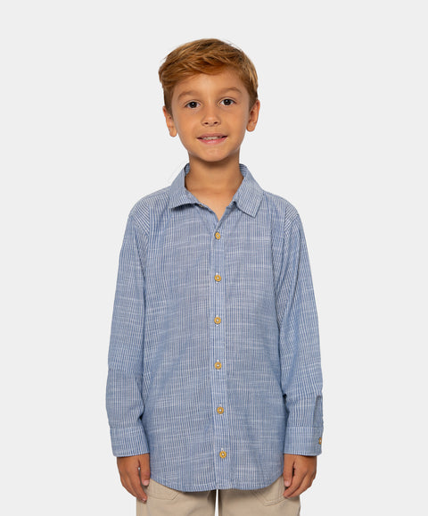 Camisa Manga Larga Para Niño En Algodón Color Azul