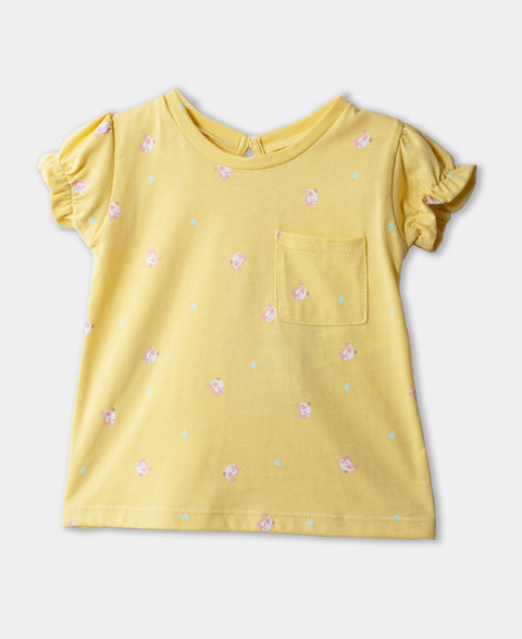 Camiseta Manga Corta Para Recién Nacida En Algodón Color Amarillo