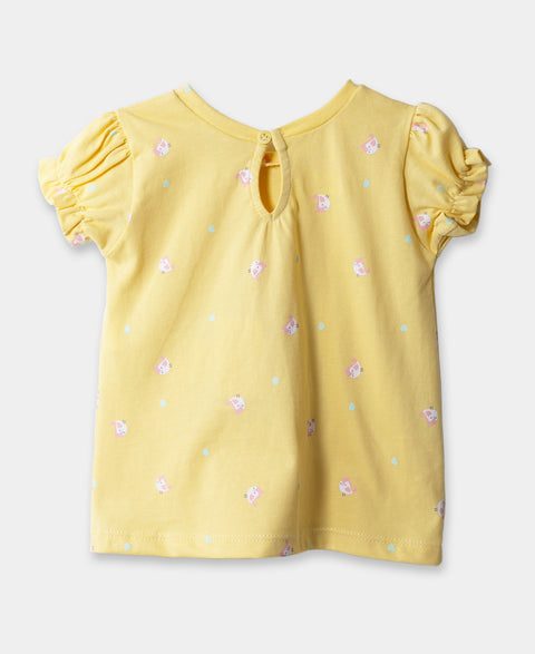 Camiseta Manga Corta Para Recién Nacida En Algodón Color Amarillo