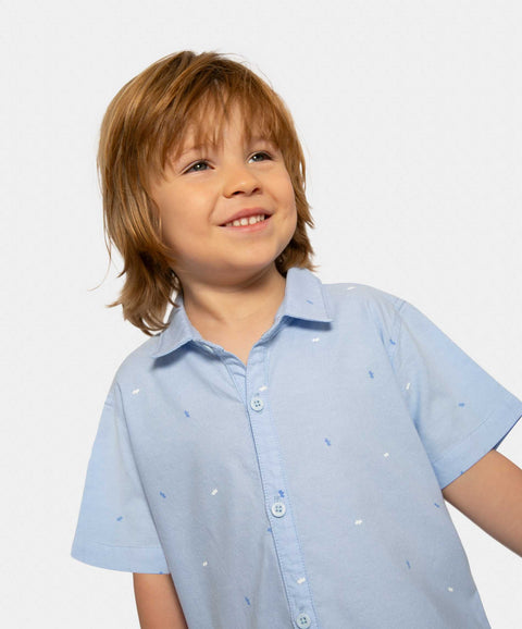 Camisa Manga Corta Para Bebé Niño En Algodón Color Azul