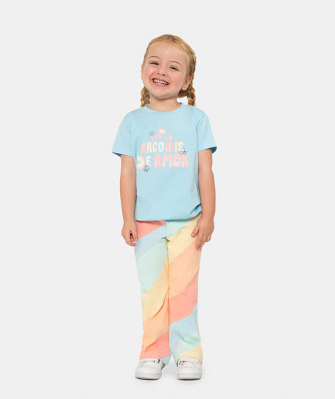 Conjunto Camiseta Y Leggings Para Bebé Niña En Licra Color Azul Claro