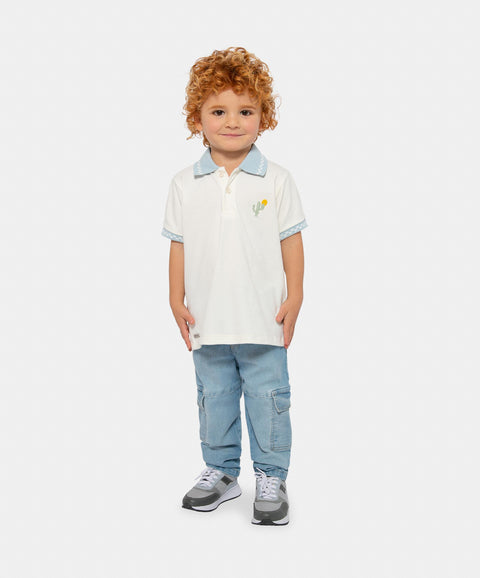 Camiseta Tipo Polo Para Bebé Niño En Algodón Color Marfil