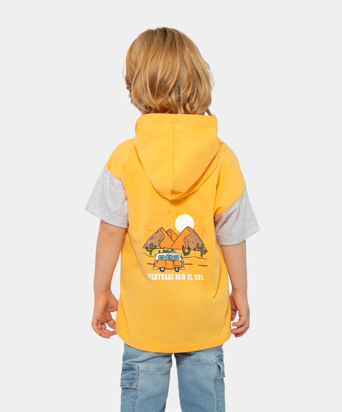 Camiseta Manga Corta Con Chompa Para Bebe Niño En Tela Suave Color Amarillo